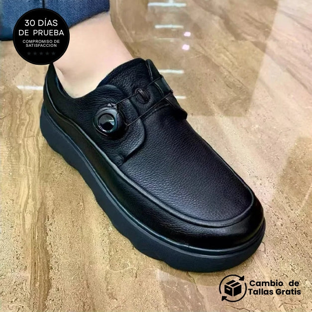 Mocasines cómodos de moda con hebilla automática de piel de vaca