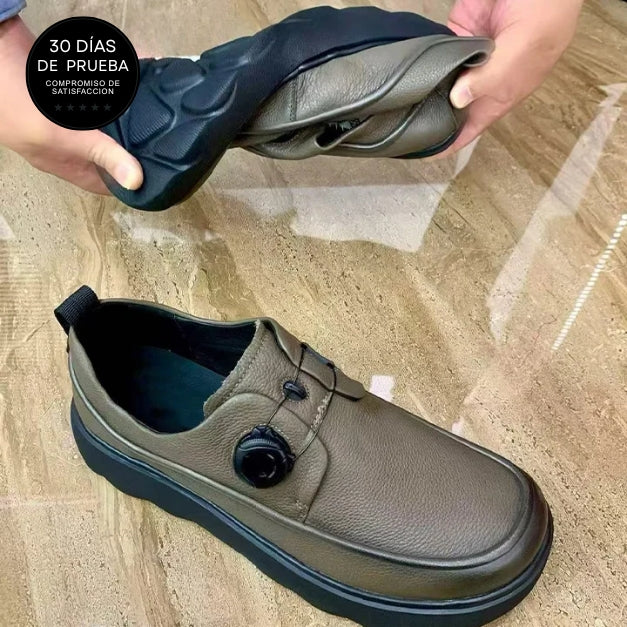 Mocasines cómodos de moda con hebilla automática de piel de vaca