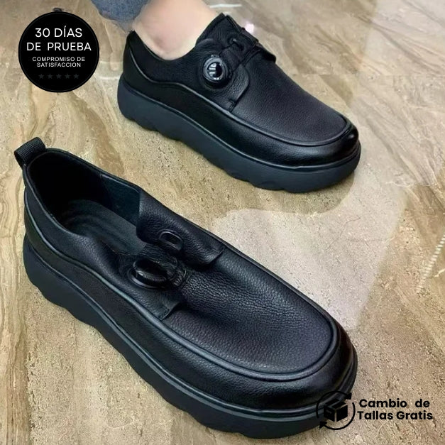 Mocasines cómodos de moda con hebilla automática de piel de vaca